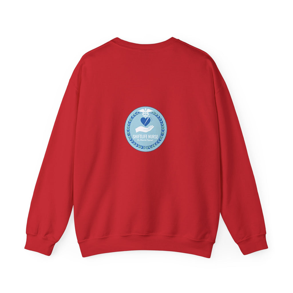 Crewneck Sweatshirt — Compassionate Nurse Blue Badge Design