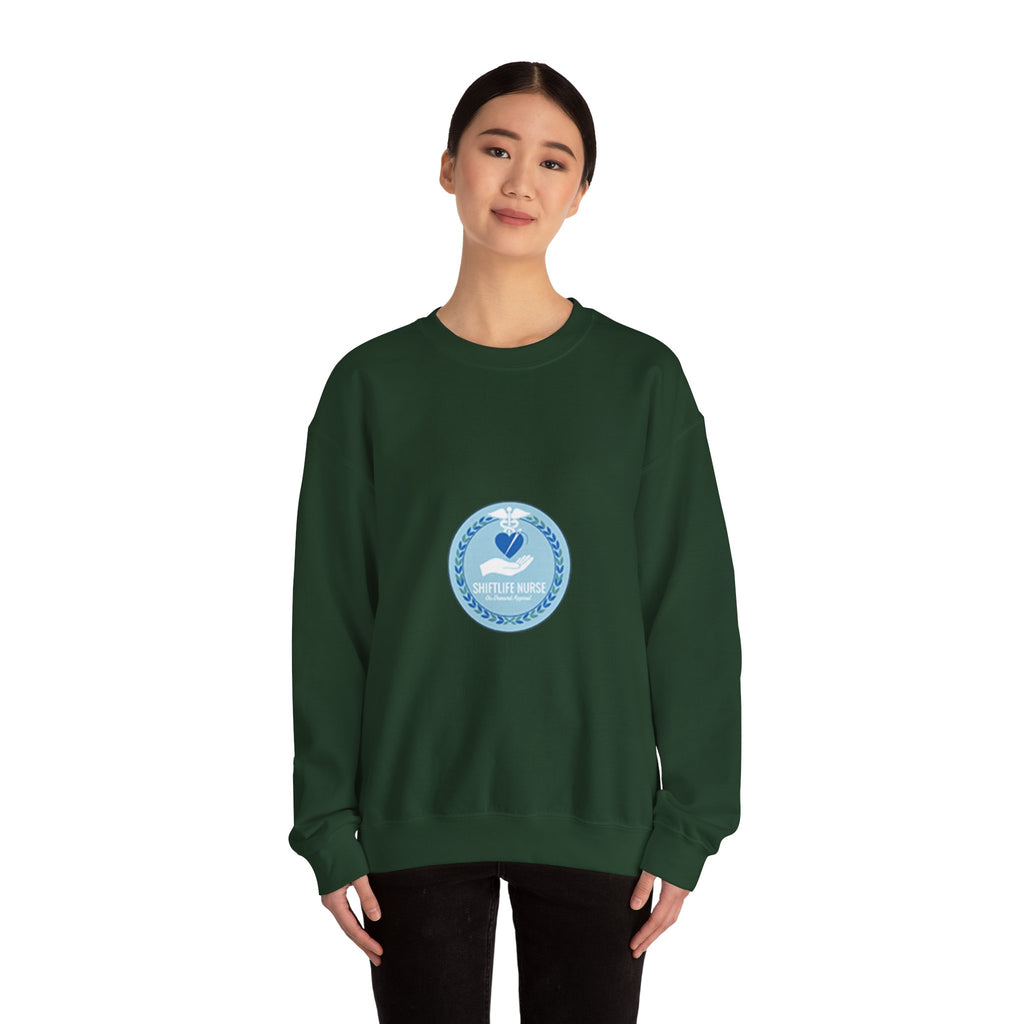 Crewneck Sweatshirt — Compassionate Nurse Blue Badge Design
