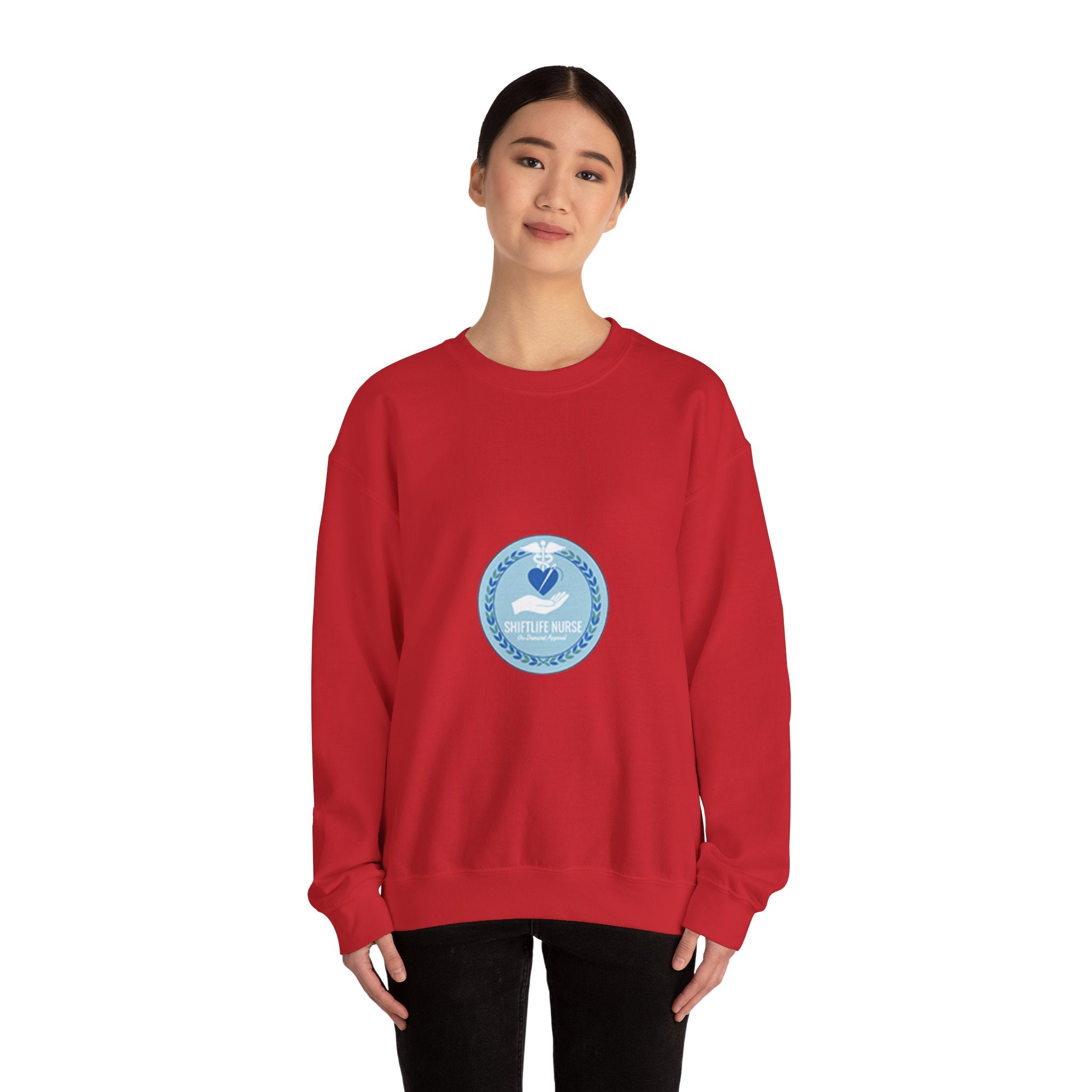 Crewneck Sweatshirt — Compassionate Nurse Blue Badge Design