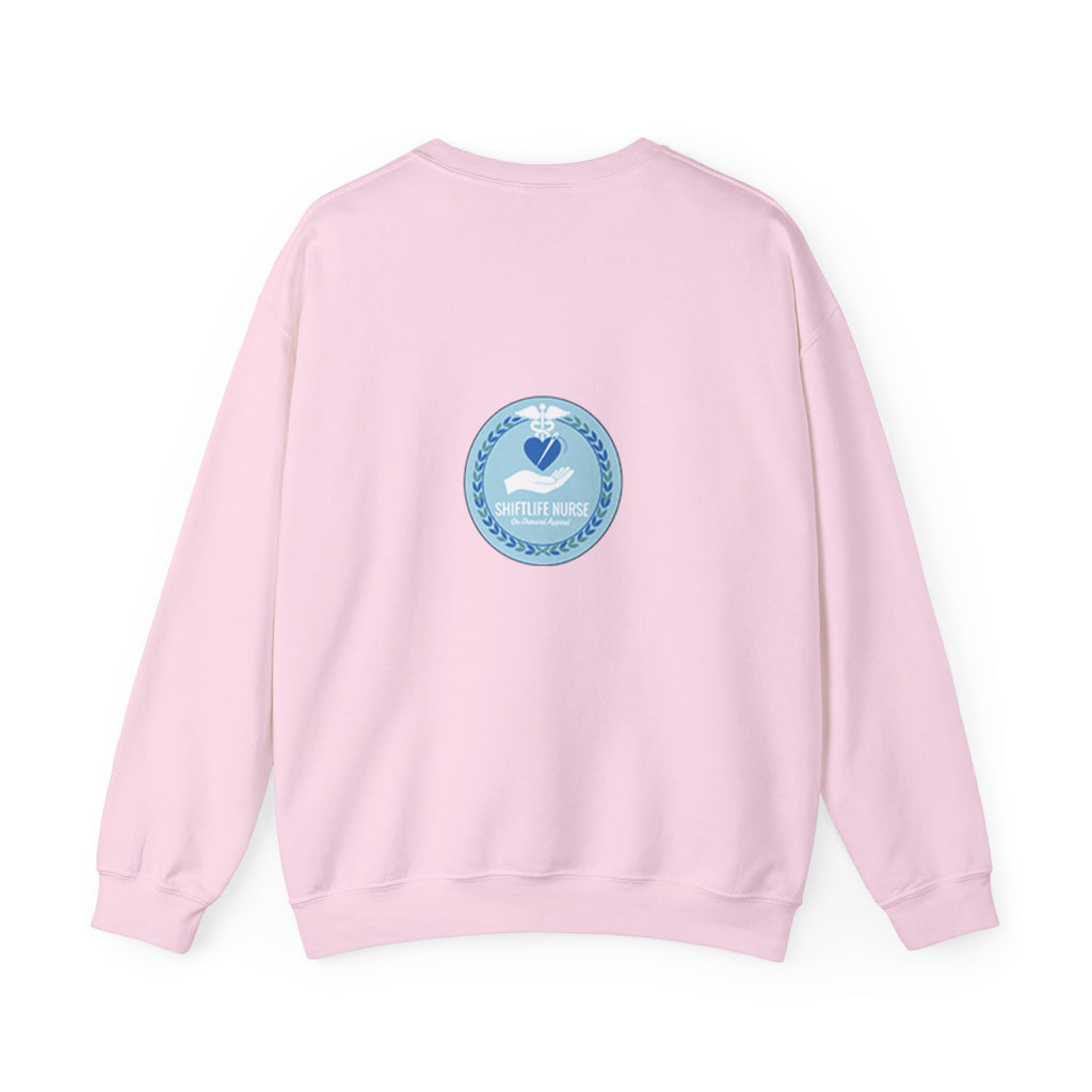 Crewneck Sweatshirt — Compassionate Nurse Blue Badge Design