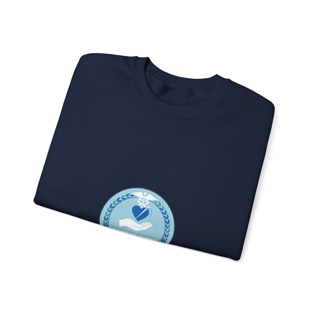 Crewneck Sweatshirt — Compassionate Nurse Blue Badge Design
