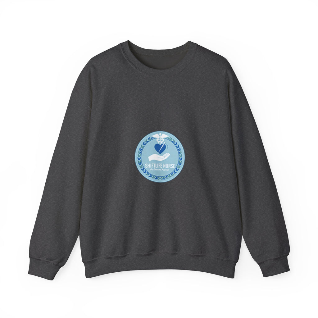 Crewneck Sweatshirt — Compassionate Nurse Blue Badge Design