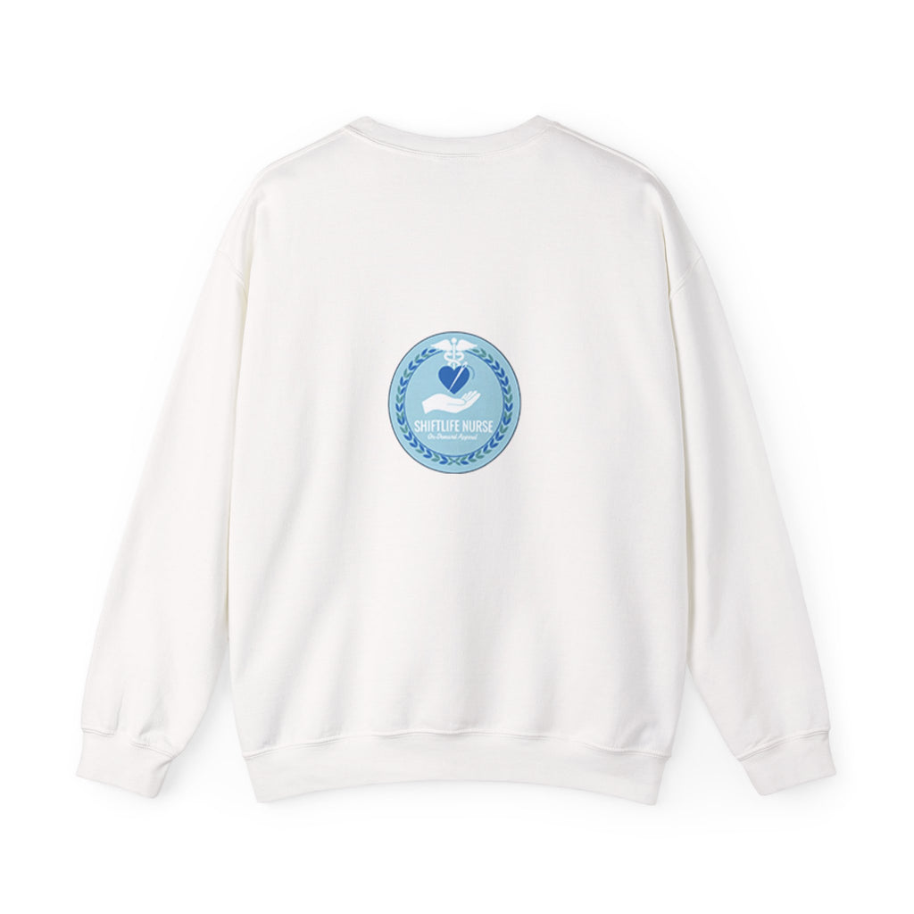 Crewneck Sweatshirt — Compassionate Nurse Blue Badge Design