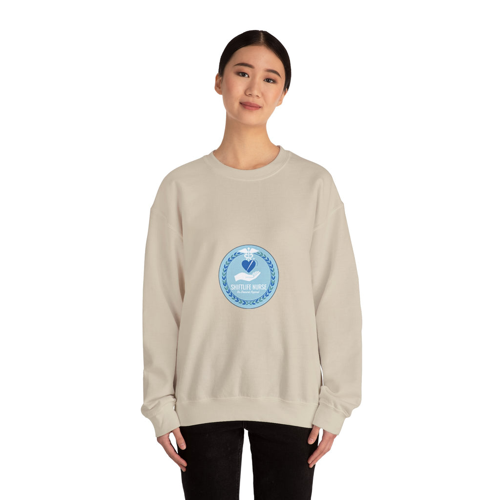 Crewneck Sweatshirt — Compassionate Nurse Blue Badge Design
