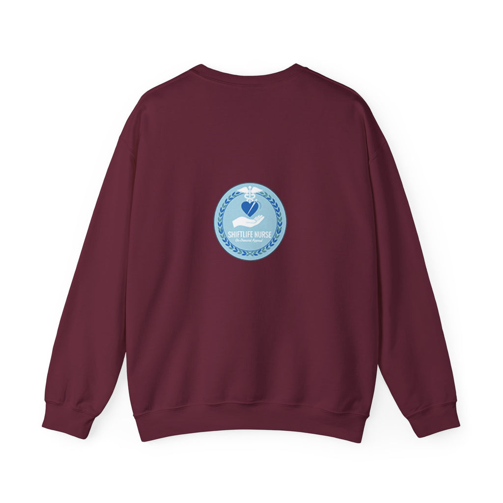 Crewneck Sweatshirt — Compassionate Nurse Blue Badge Design