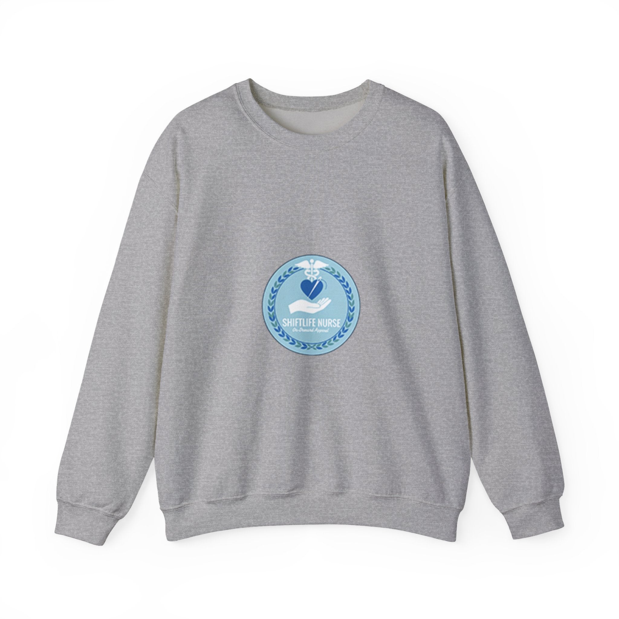 Crewneck Sweatshirt — Compassionate Nurse Blue Badge Design