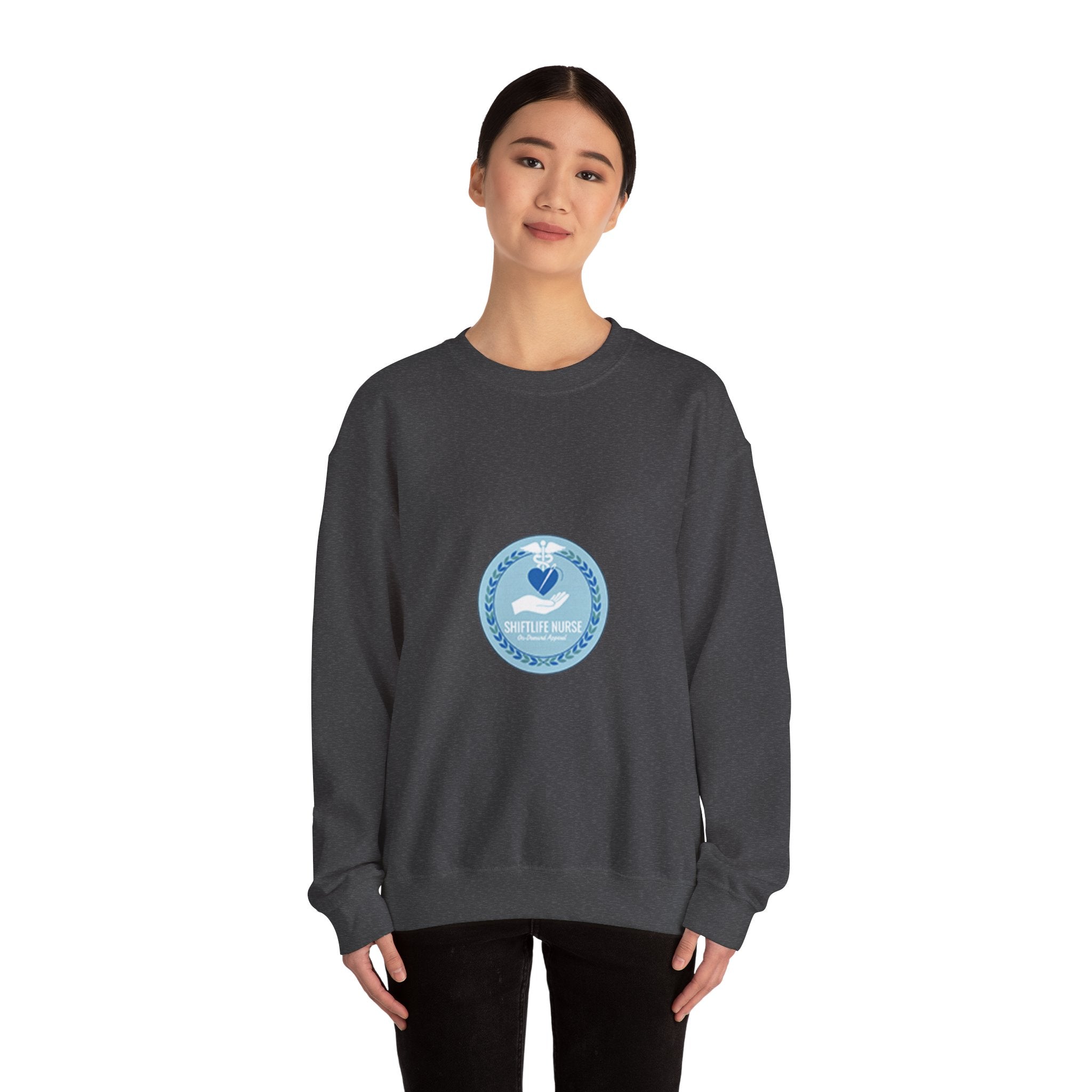 Crewneck Sweatshirt — Compassionate Nurse Blue Badge Design