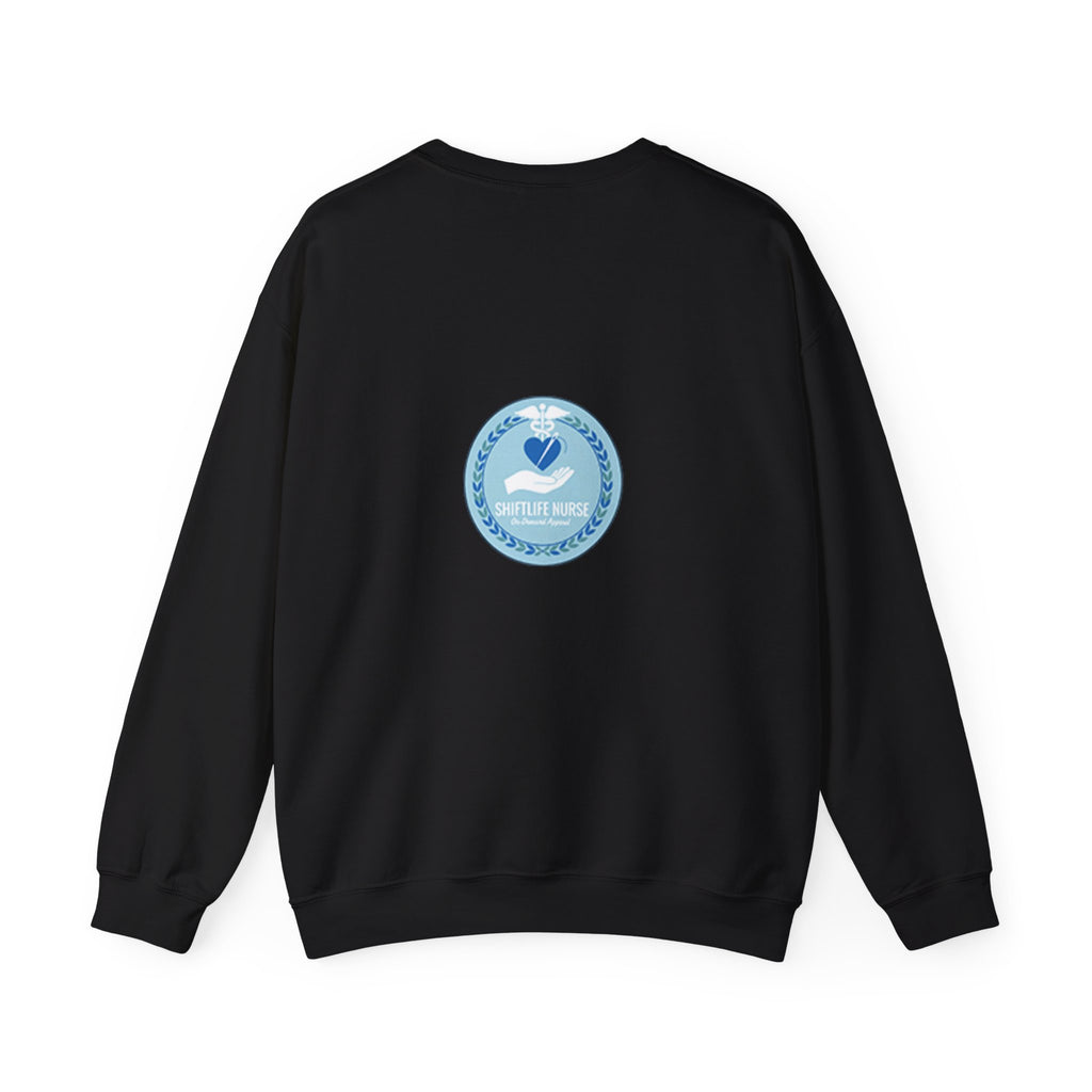 Crewneck Sweatshirt — Compassionate Nurse Blue Badge Design