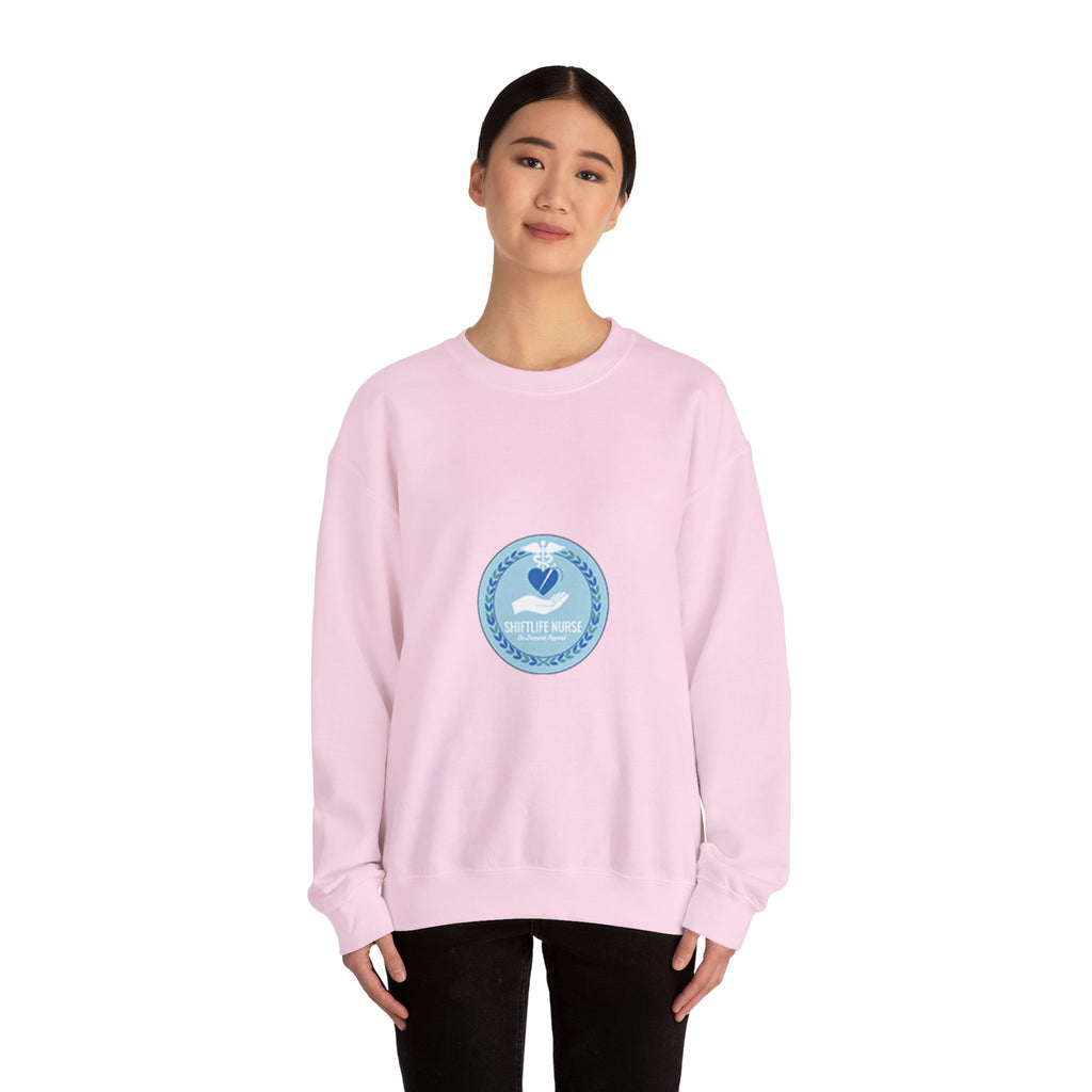 Crewneck Sweatshirt — Compassionate Nurse Blue Badge Design