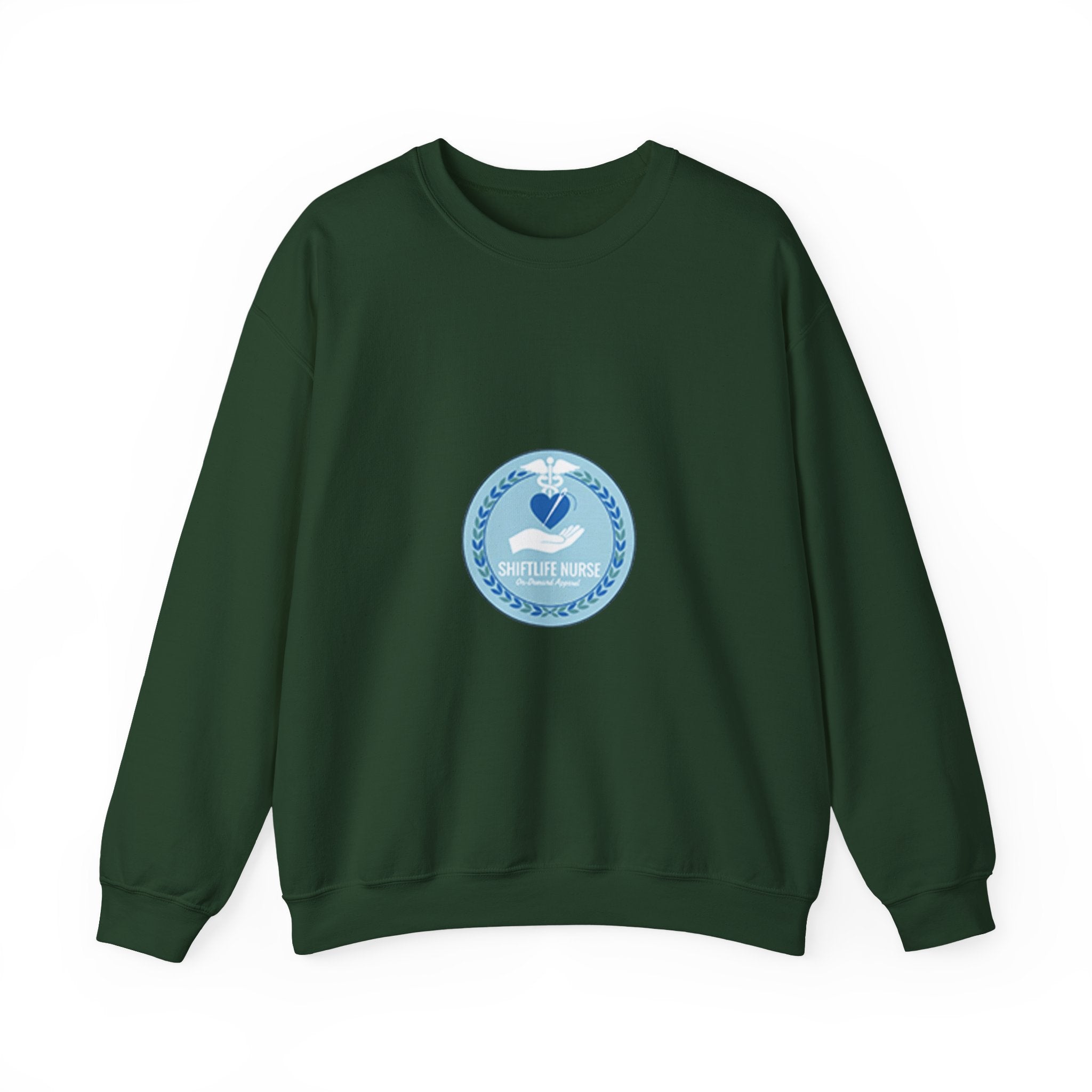 Crewneck Sweatshirt — Compassionate Nurse Blue Badge Design